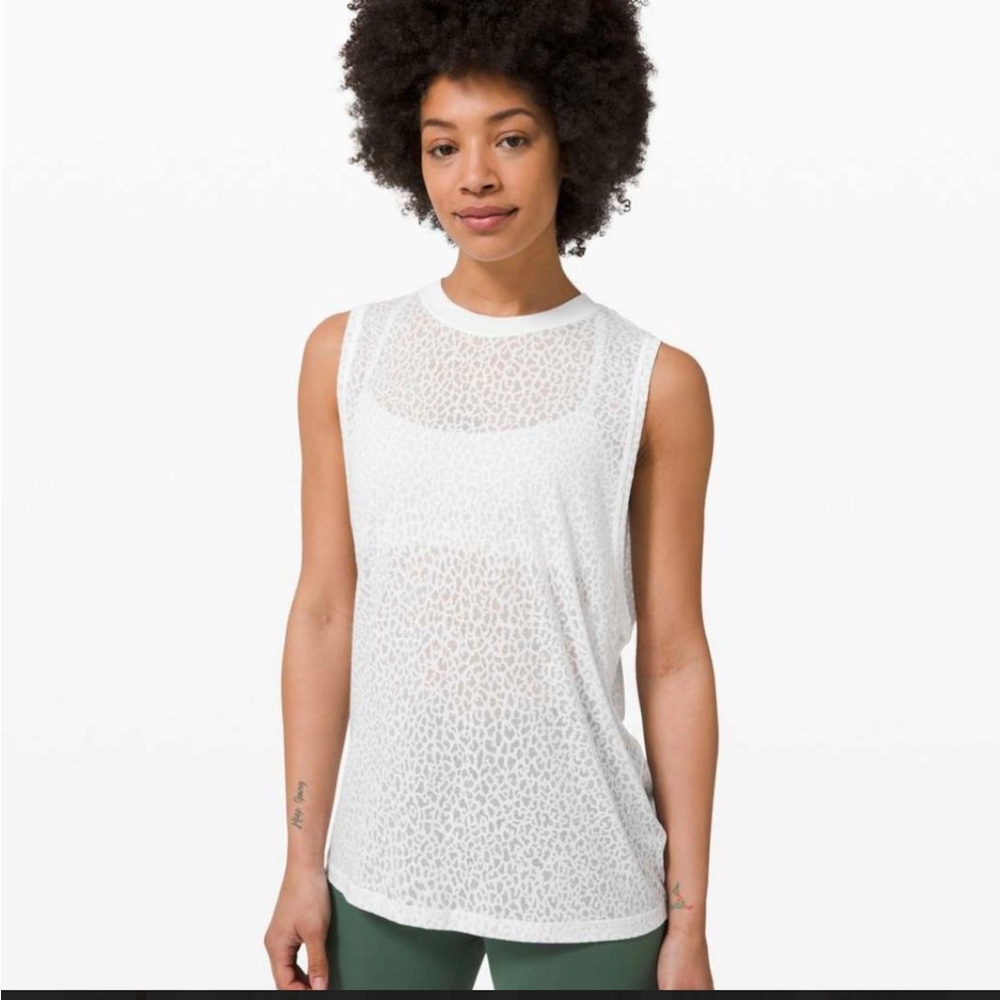 Lululemon city camo burnout white sheer top size 8